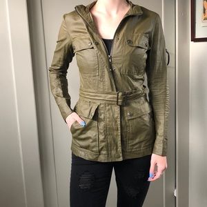 Theory olive green belted jacket